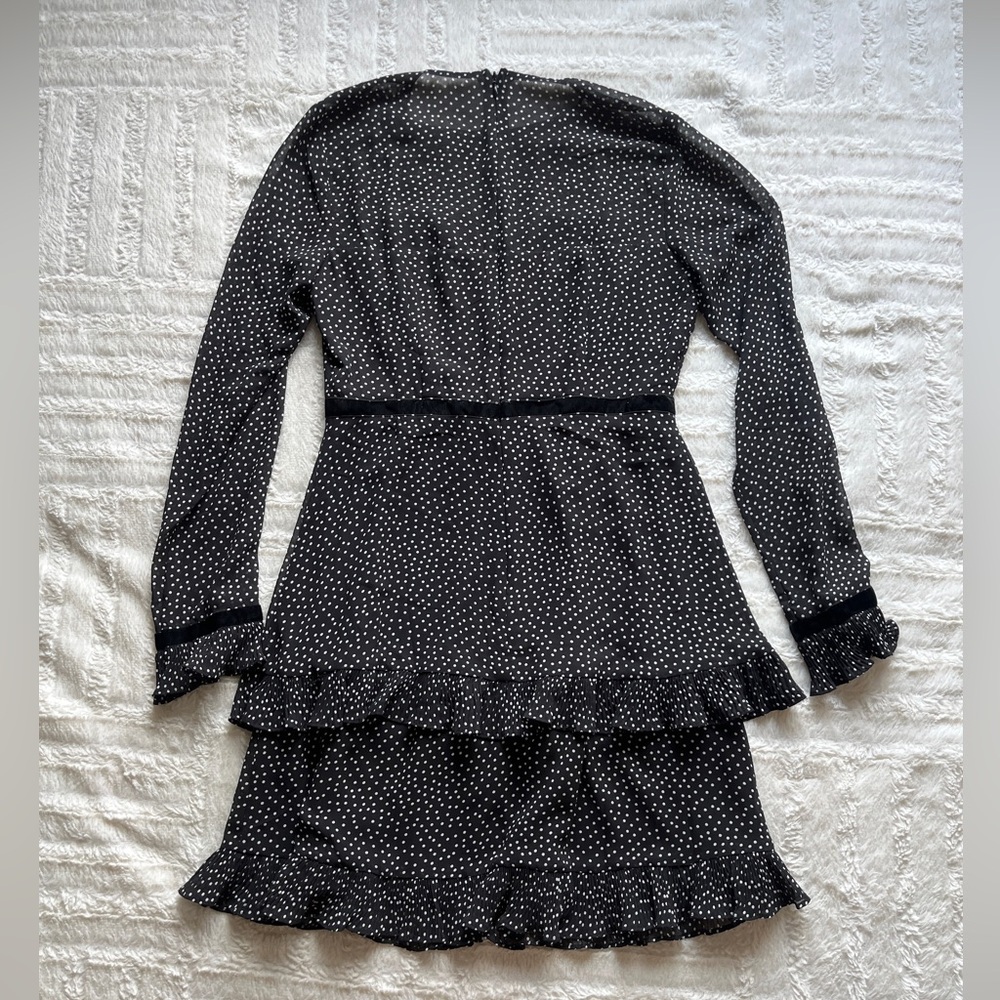 Lulus “Floral to See Black Polka Dot Long Sleeve Mini Dress” - Picture 3 of 5